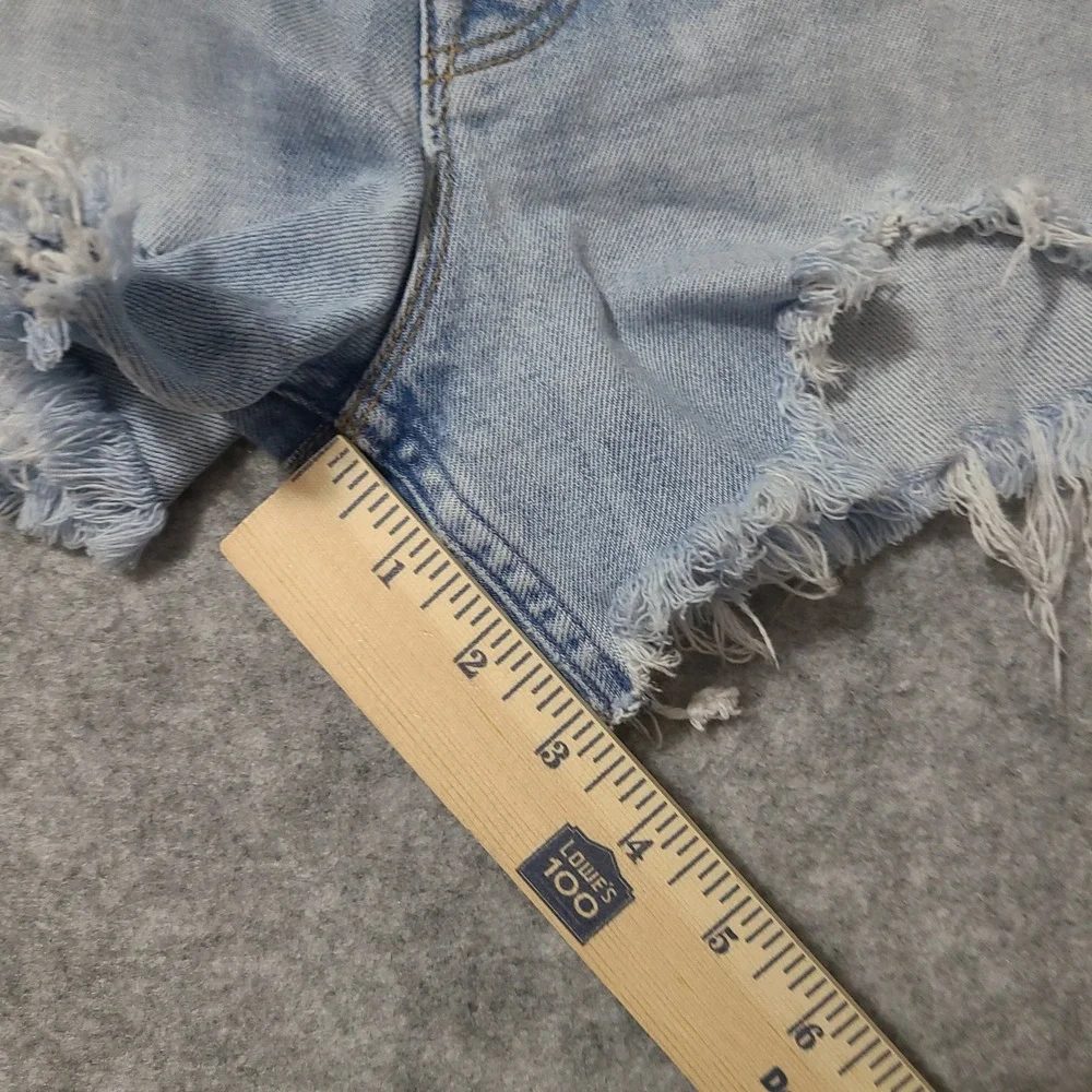 Mother Tomcat Kick Fray Shorts Women 28 Light Blue Ultra High Waist Distressed